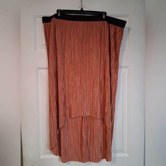 Dresses & Skirts - Womens Pleated High Low Skirt Burnt Orange Blank Band Casual Comfy Plus Size